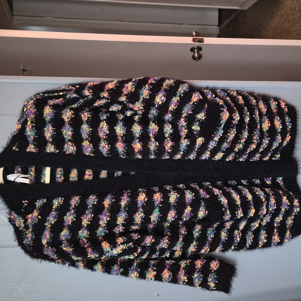 Super Oversized Cardigan By Debut Black With Multicolered Yarn